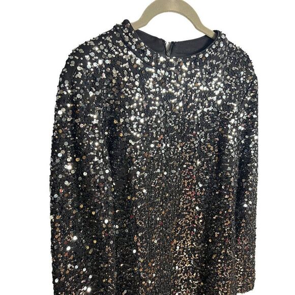 NEW Simkhai Safia Sequin Mini Dress Size 8 Black Long Sleeve Mock Neck Cocktail - Picture 7 of 12